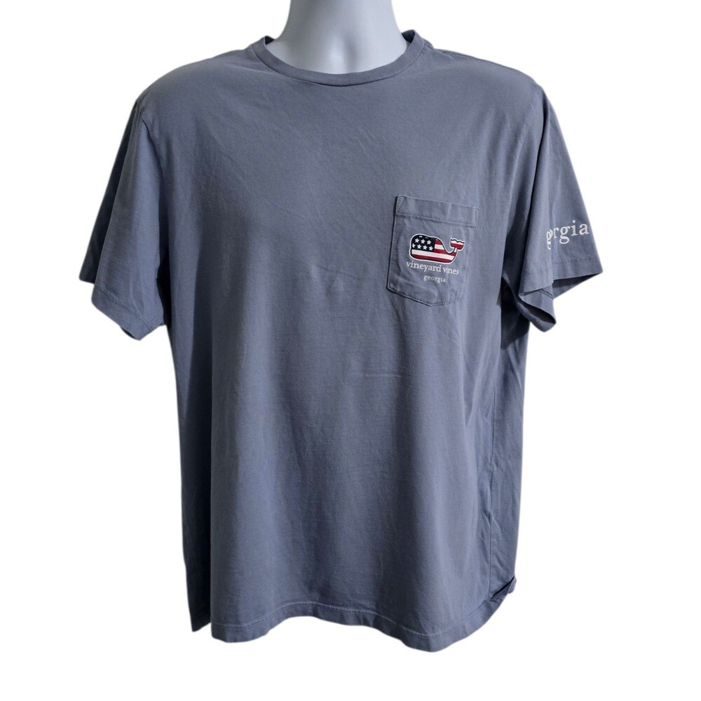Vineyard Vines Georgia T Shirt Mens Size Medium Blue Flag Graphic Short Sleeve